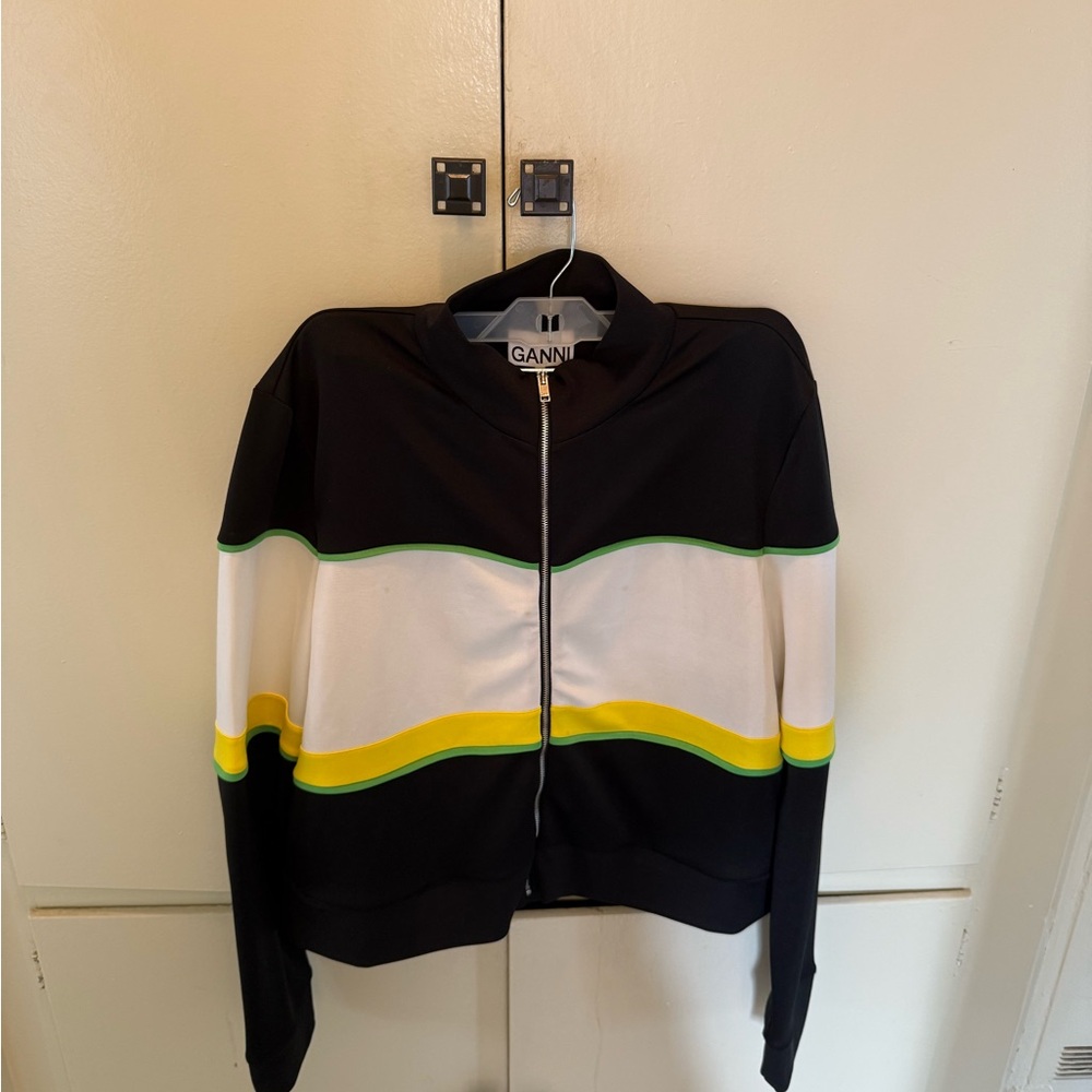 Ganni Black and White Jacket with Yellow Accents